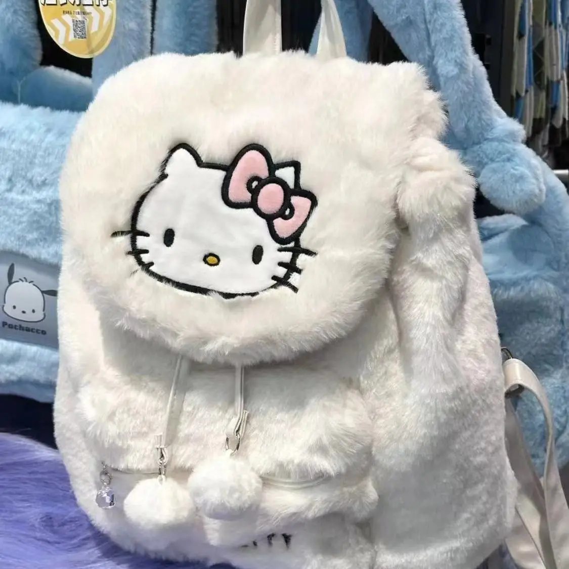 Sanrio Hello Kitty Melody mochila de pelúcia feminina, bonita mochila casual, grande capacidade, mochila doce, novo, 2023