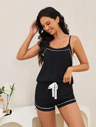 Sleeveless Women's Pajamas Set Cami Tank Top With Shorts Sleepwear 2 Pieces Solid Nightwear Homewear Like Leisure Home Clothes