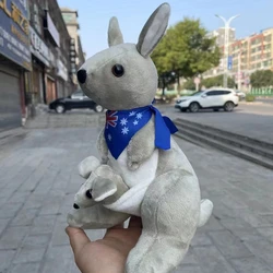 28CM Australian Kangaroo Plush Toy Kangaroo Mother With Baby Australian Flag Scarf Cute Doll To Send Children's Birthday Gift