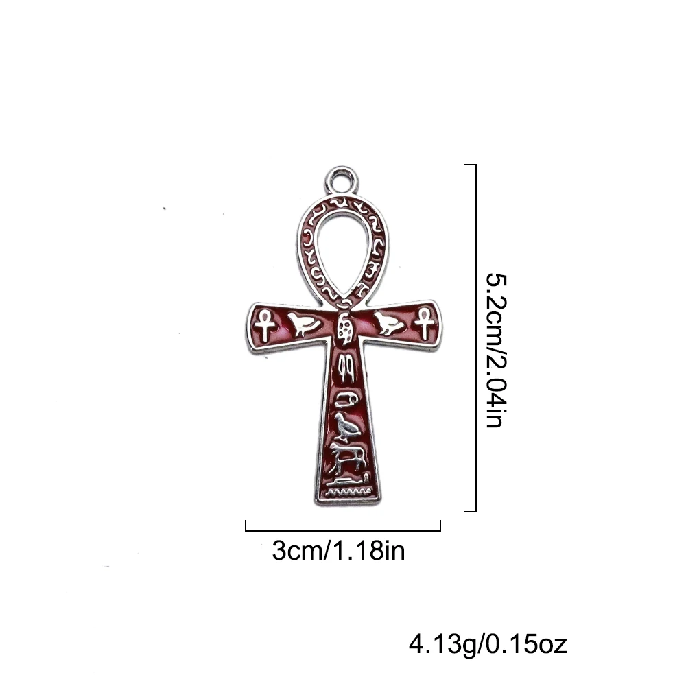 2pcs Egyptian Ankh Cross Pendant, Enamel Hieroglyphic Charm, Gothic Jewelry DIY Findings