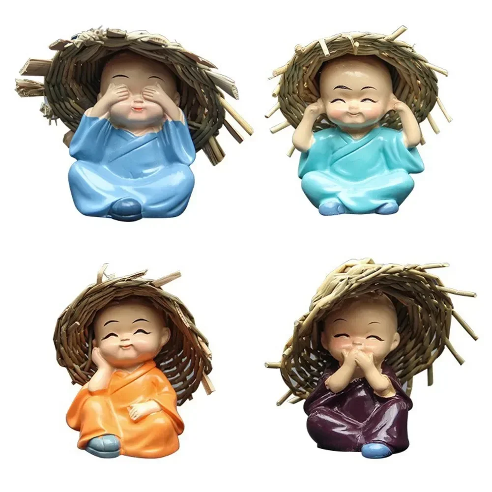 1/4PCS Lovely Little Monk Car Decoration Resin Crafts Little Cute Small Monks Home Car Living Room Decoration Child Gift