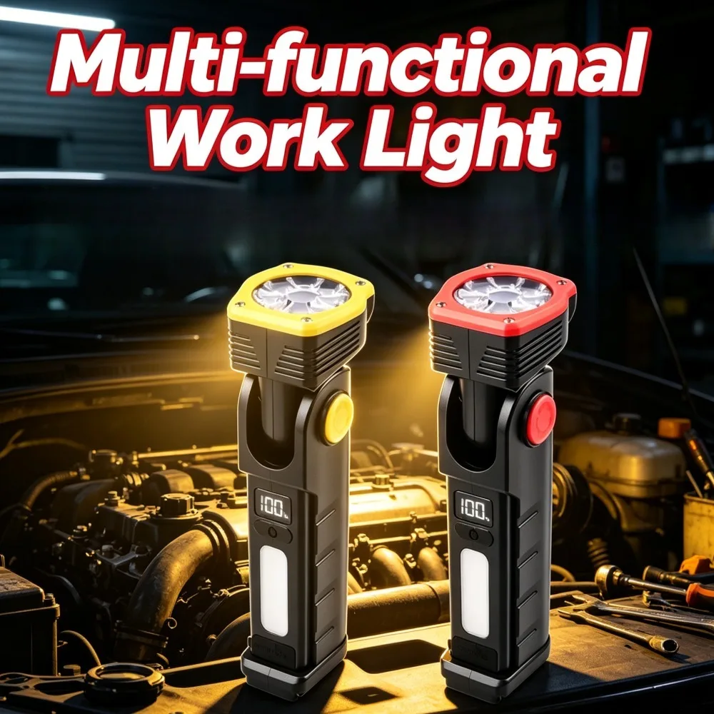 New Multifunctional Portable Work Light LED Dual Source Torch Magnet Hook 90° Rotatable for Auto Repair Outdoor Inspection