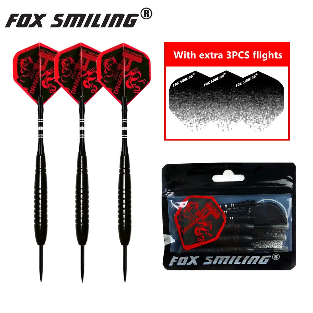 3PCS 23g Professional Steel Tip Darts With Aluminum Shaft Fox Smiling Good Qualtiy Nice Flights Black Barrel Darts Gift