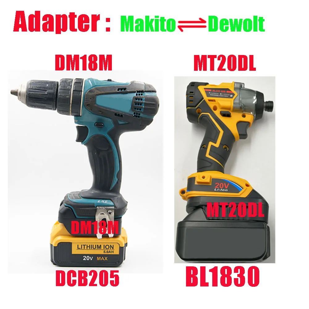 เครื่องมือไฟฟ้าอะแดปเตอร์แปลง DM18M สําหรับ Dewalt แบตเตอรี่สําหรับเครื่องมือ Makita MT20DL สําหรับ Makita แบตเตอรี่ BL1830 สําหรับ Dewalt เครื่องมือ