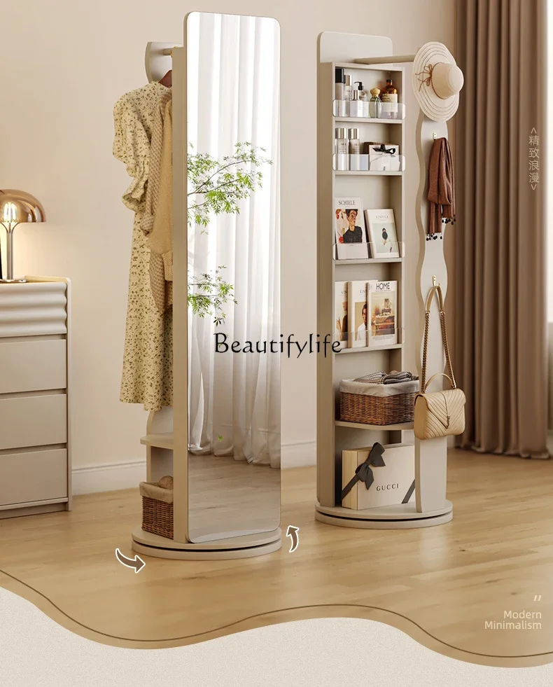 

Rotating full-length mirror coat rack integrated extremely narrow multi-functional bedroom rack floor