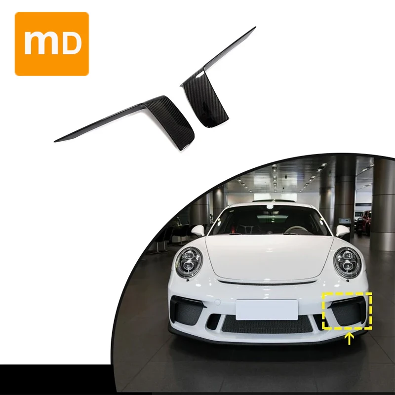 For Porsche 911 991 GT3 RS Coupe 2017 - 2019 Carbon Fiber Front Bumper Splitter Fins Side Trim Body Kit Guards Car Accessories