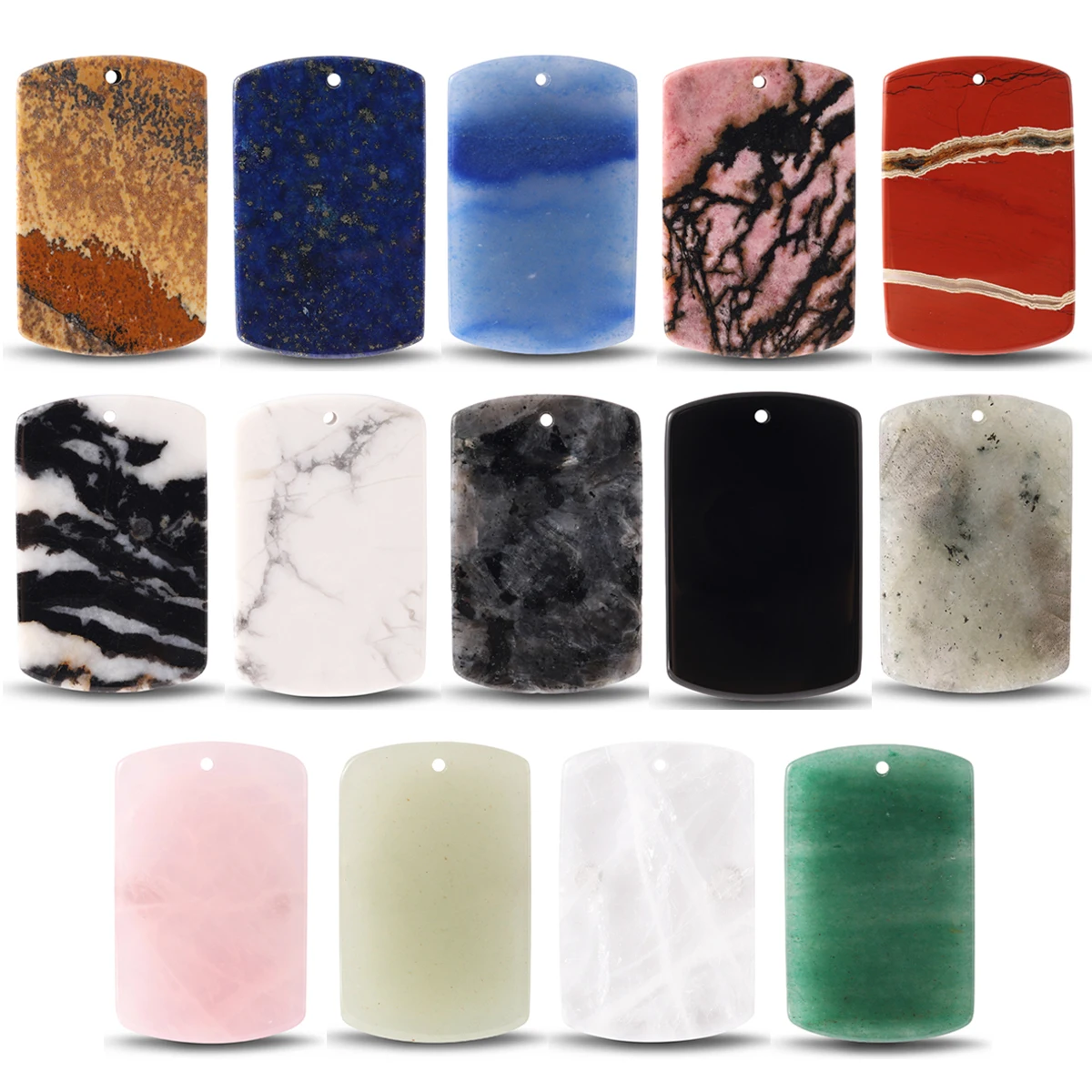 1Pc Natural Stone Rectangular Amulet Pendant Crystal Agate Jade Ornaments Suitable for Diy Jewelry Making Accessories for Women