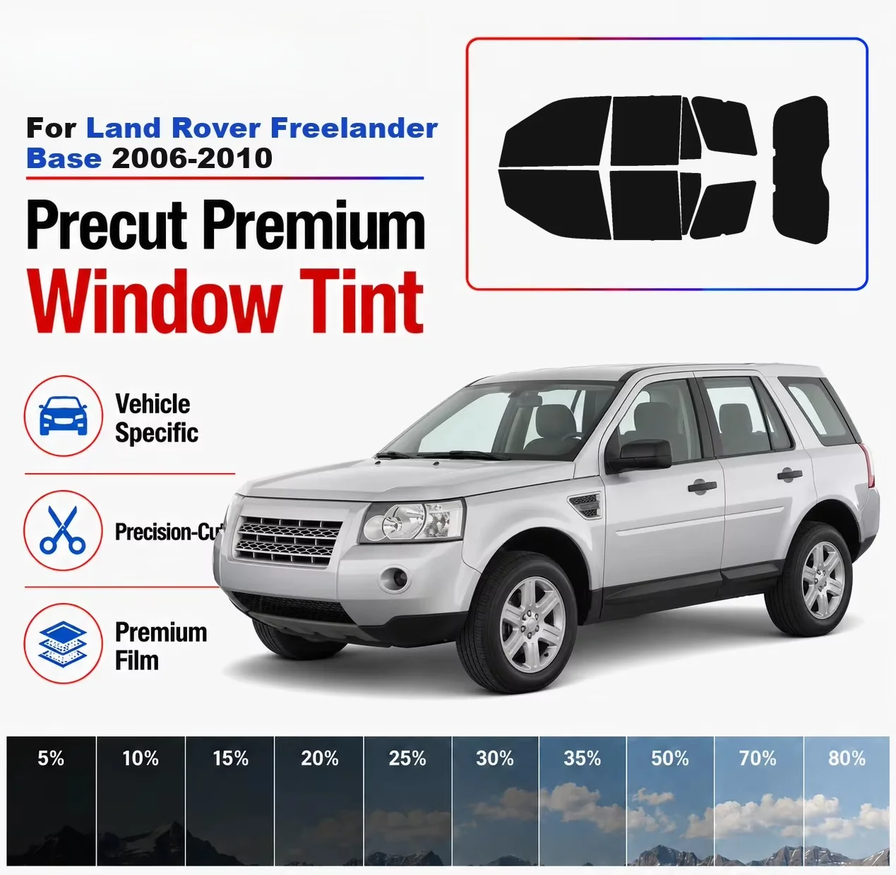 Premium Precut Window Tint Kit Front Rear Windows Rear Windshield For Land Rover Freelander Base 2006-2010 Nano Ceramic Film