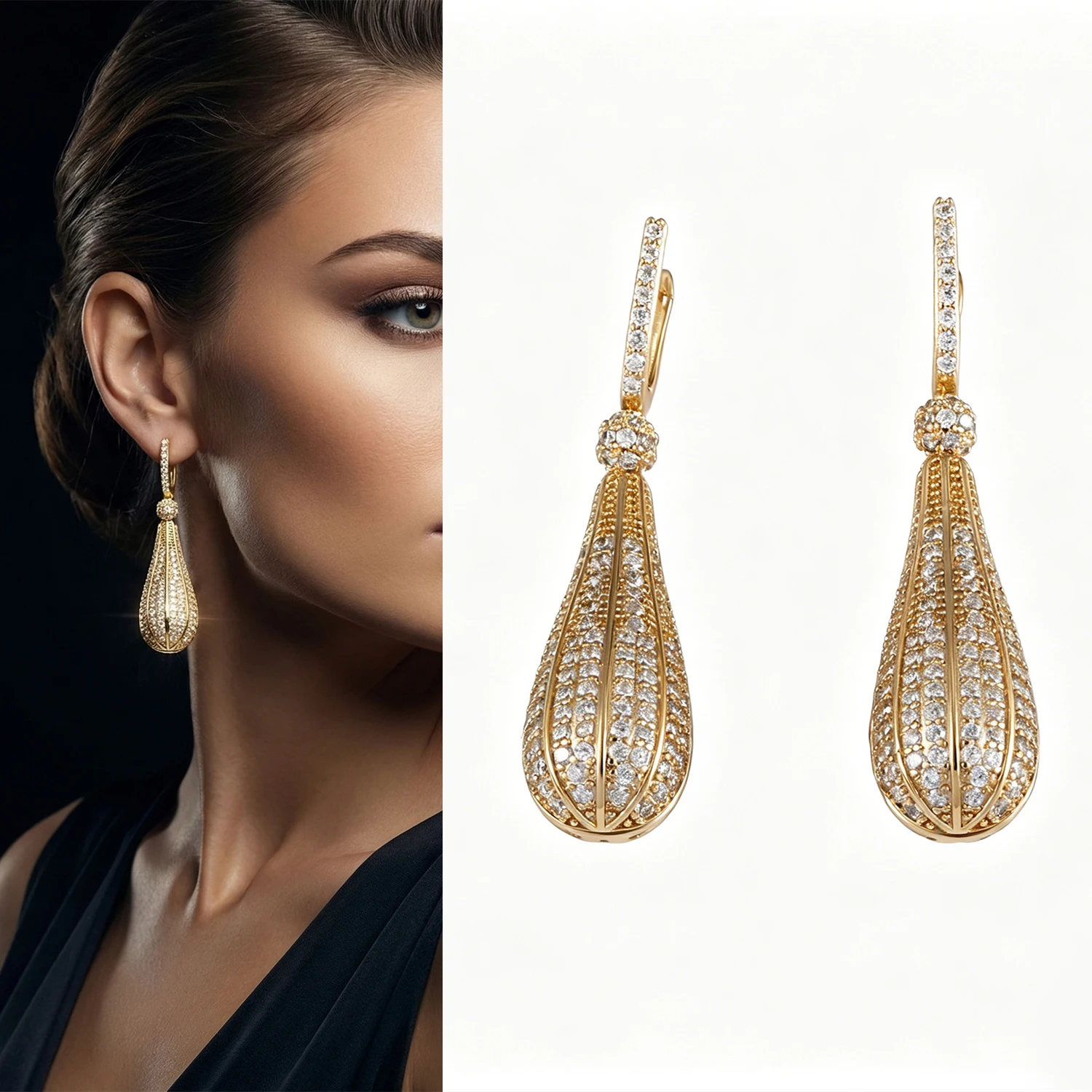 1. Glam Textured Teardrop Long Drop Dangle Earrings Statement Ear Accessories For Women Party Wedding Anniversary