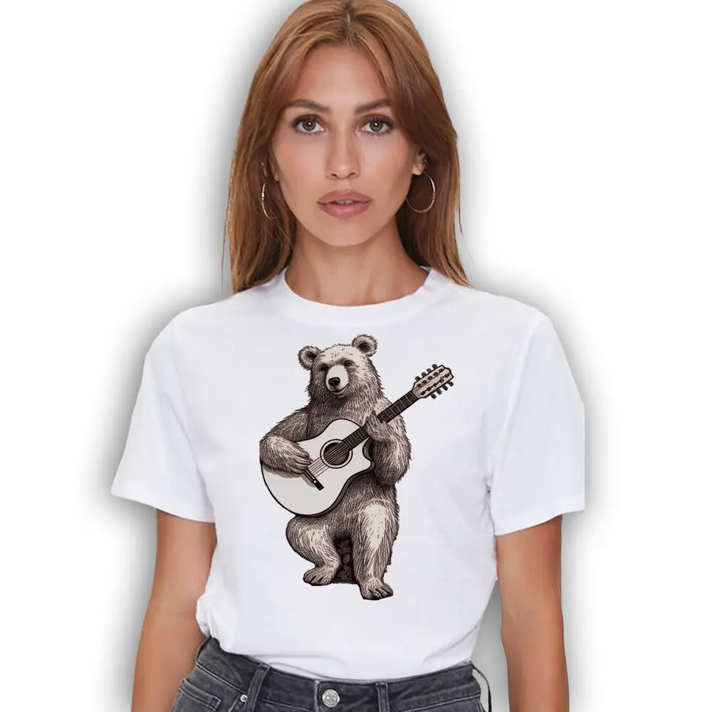 Funny Bear T-shirt - Bear Playing Guitar Music Lovers Novelty Graphic Tee Shirt