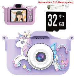 Children Camera Toys Unicorn Toddler Video Digital Cameras With 32GB SD Card Outdoor Toys For Girls Boys Christmas Birthday Gift