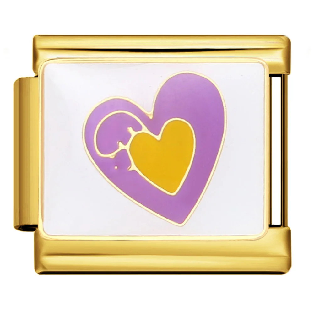 Colorful Y2k Cute Women Colorful Candy Heart Pizza Italian Charm Link Fit 9mm Stainless Steel Bracelet Making DIY Jewelry Beads
