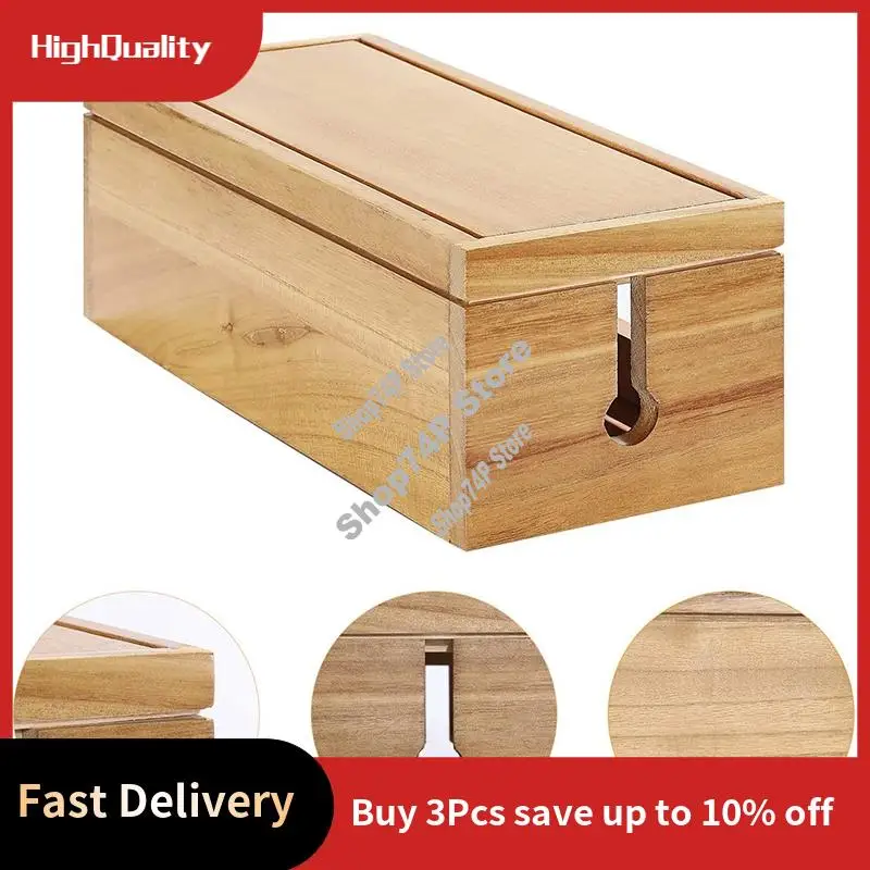 ABJY-Cable Management Box Wooden Cord Organizer Box For Extension Cord Power Stripe Surge Protector Wire
