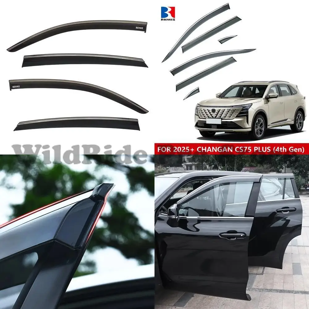 

1 set For Car Window Visor Wind Deflector Rain Guard Door Sun Visor Vent Visors for CHANGAN CS75 PLUS Weather Shield Exterior Pa