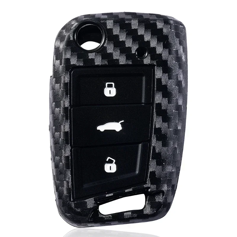 Carbon Fiber Style Car Key Case Cover For VW Volkseagen Passat B8 Magotan For Skoda Superb A7 Kodiaq For Seat view 5