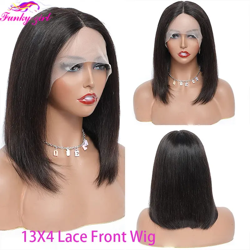 Straight Human Hair Wig Bob Wigs Brazilian Transparent Lace T Part Wig For Black Women Bone Straight Remy Hair Wigs PrePlucked