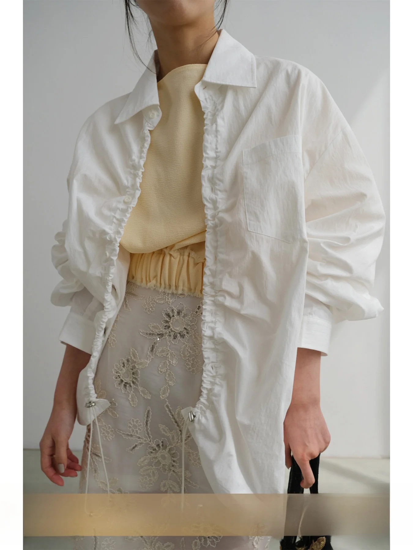 

Loose Silhouette Shirt with Drawstring Lazy Design Cotton Long Sleeve Women's Comfortable Breathable Spring Fashion Casual Shirt