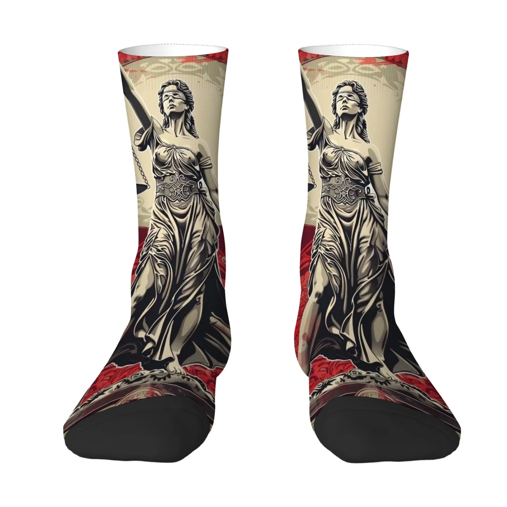 Chaussettes pour hommes avec imprimé déesse de la justice, antidérapantes, douces pour la peau, chaussettes rétro Harajuku, chaussettes de sport amusantes et originales à la mode