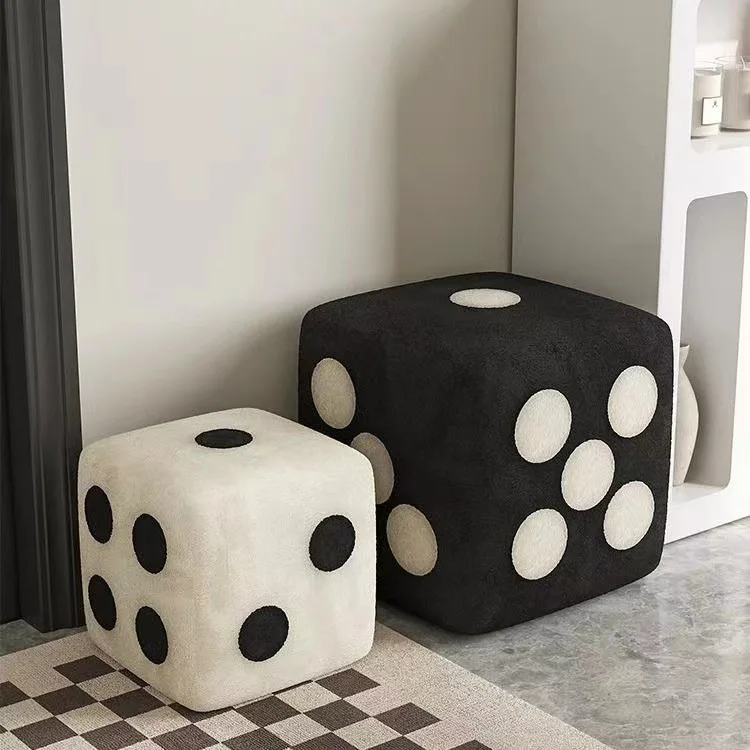 

Creative and Unique Dice Stool Removable Lambskin Footstool Compact and Portable Home Shoe Changing Stool At The Door