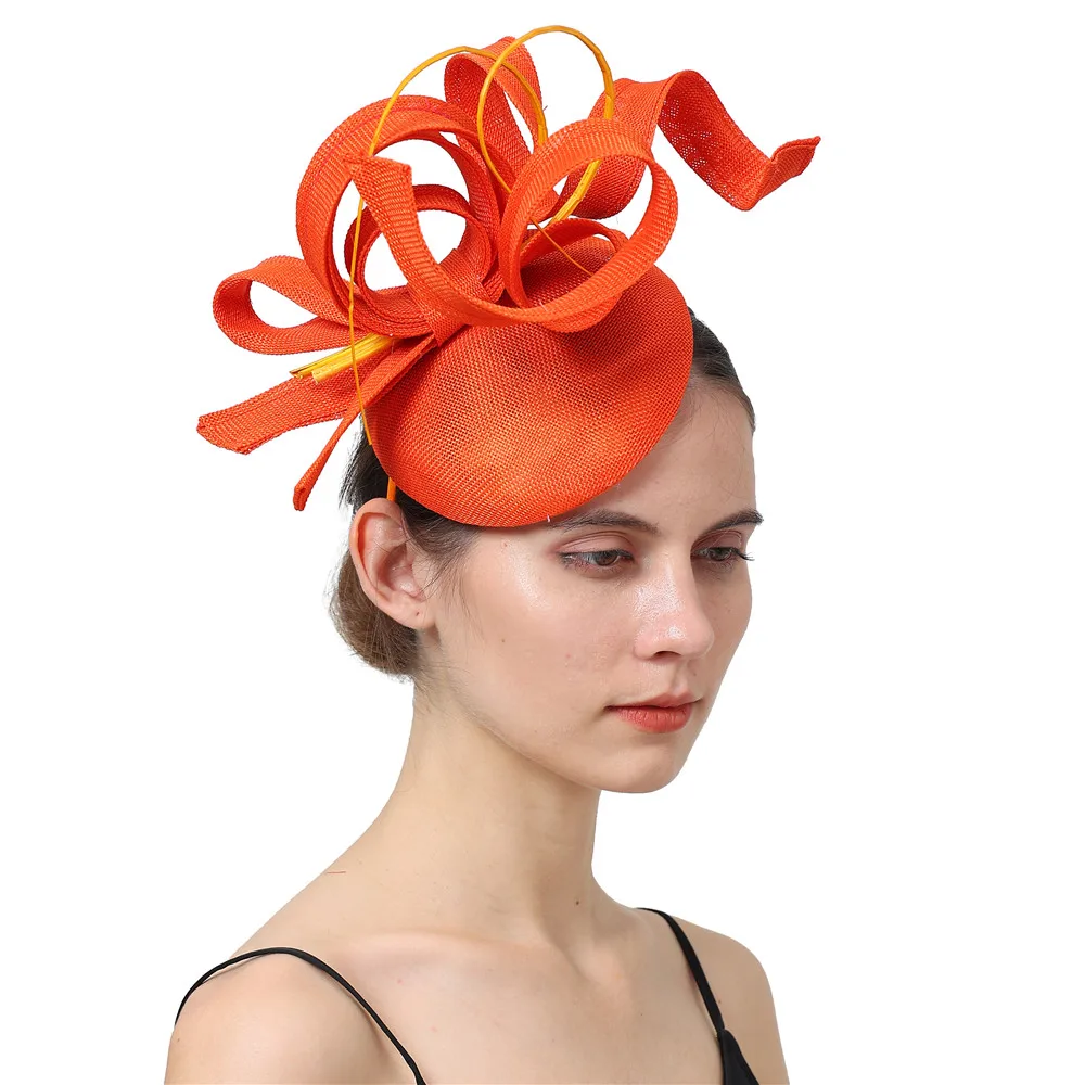 Vintage Wedding Orange Fascinator Loops Hats Elegant Women Church Occasion Decorative Millinery Brides Hair Accessories SYF491