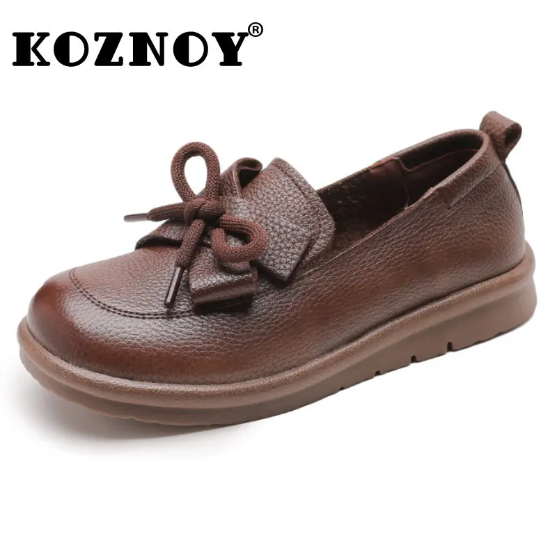 

Koznoy Original Loafers Women Genuine Leather 3cm Summer Butterfly Knot Women Comfy Rubber Soled Leisure Female Moccasins Shoes