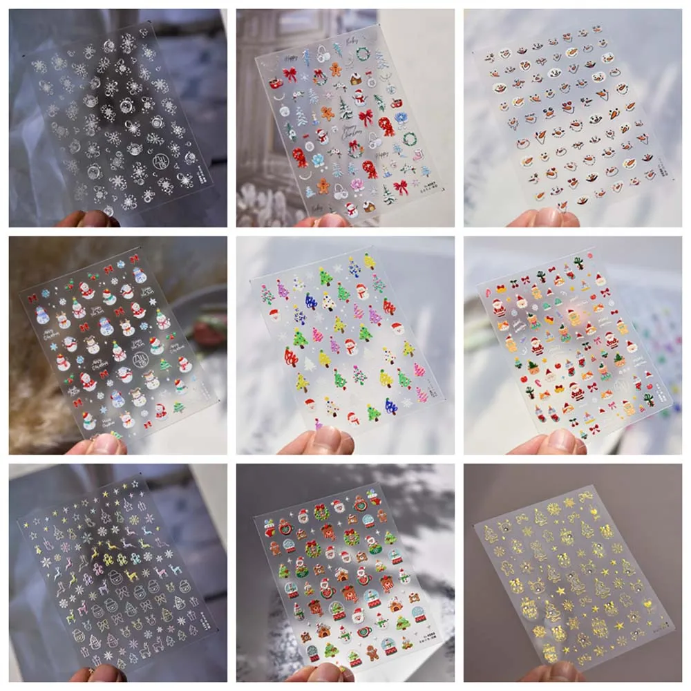 Accessori per unghie Adesivo per unghie natalizio 5D Conchiglia di diamante Luce Decalcomania per unghie natalizia Capodanno Decorazione per unghie natalizia di Babbo Natale