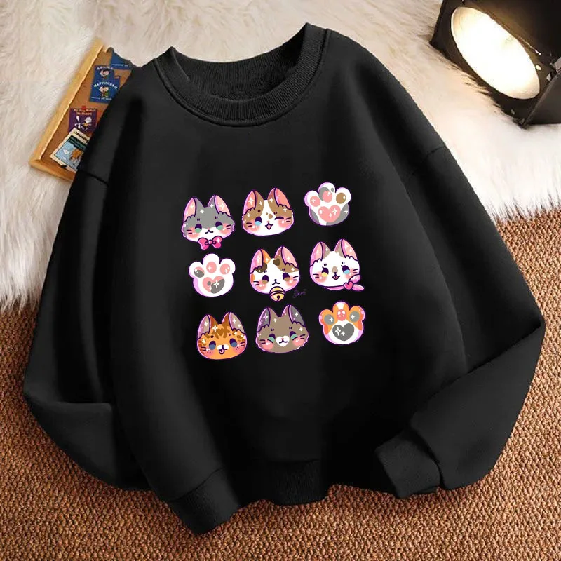 Kawaii Cat Paw Children's Sweatshirt Pullover Funny Design Crew Neck Graphic Print Hoodie Boy/Girl Kids Hoody