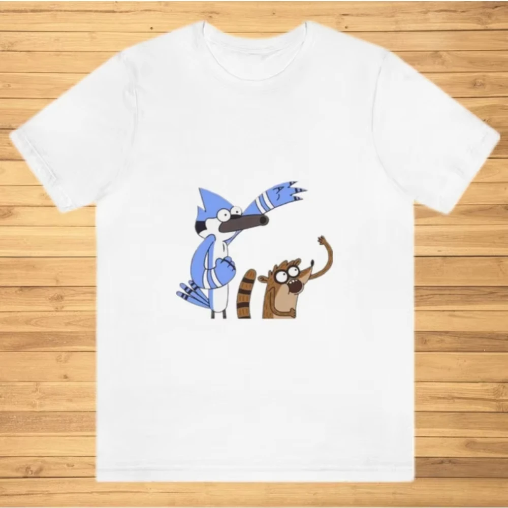 

Mordecai and Rigby Regular Show Tees Classic Cartoon Characters Graphic T-Shirt Cotton Printed Gift Idea Clothes Tops