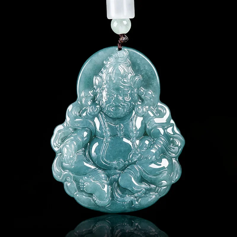 Natural A-goods Jadeite Blue Water Yellow God of Fortune Pendant Men and Women Pendant High-grade Jewellery Gifts Jade Necklace