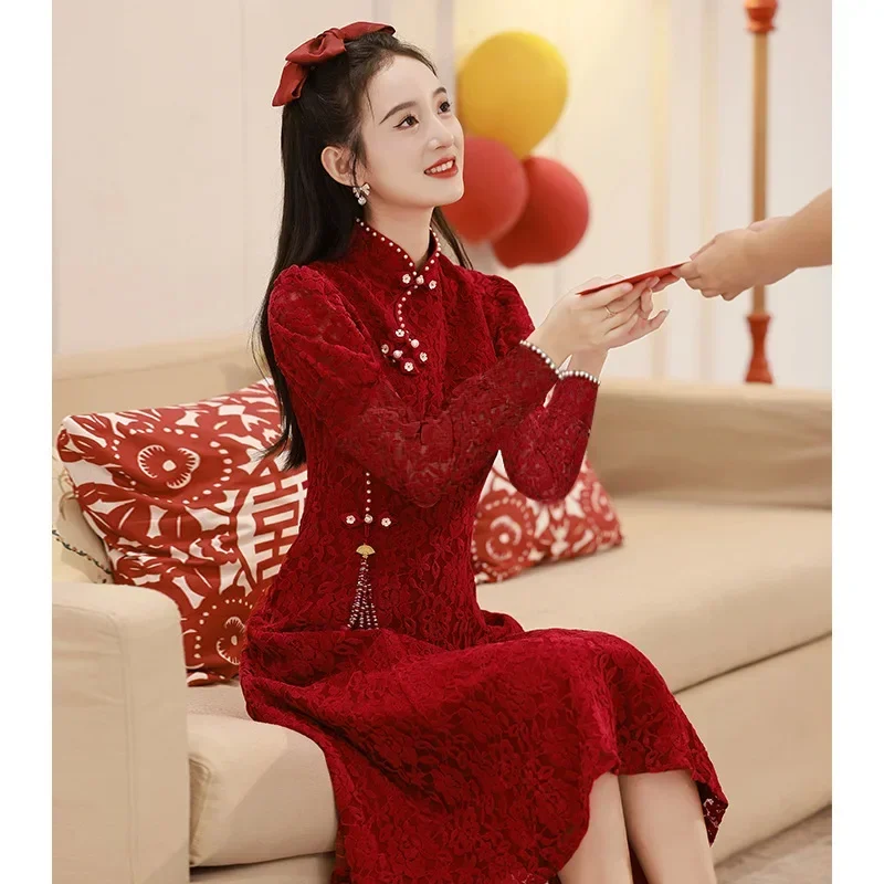 

Yourqipao летнее винтажное китайское традиционное повседневное вечернее платье Ципао с воротником-стойкой и коротким рукавом Cheongsam красное свадебное платье для женщин