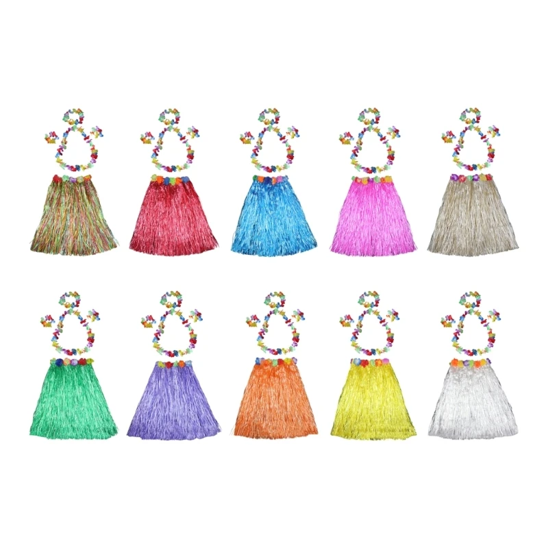 

60cm Hawaiian Hulas Grass Skirt with Bracelet Headband Necklace Flower Costume