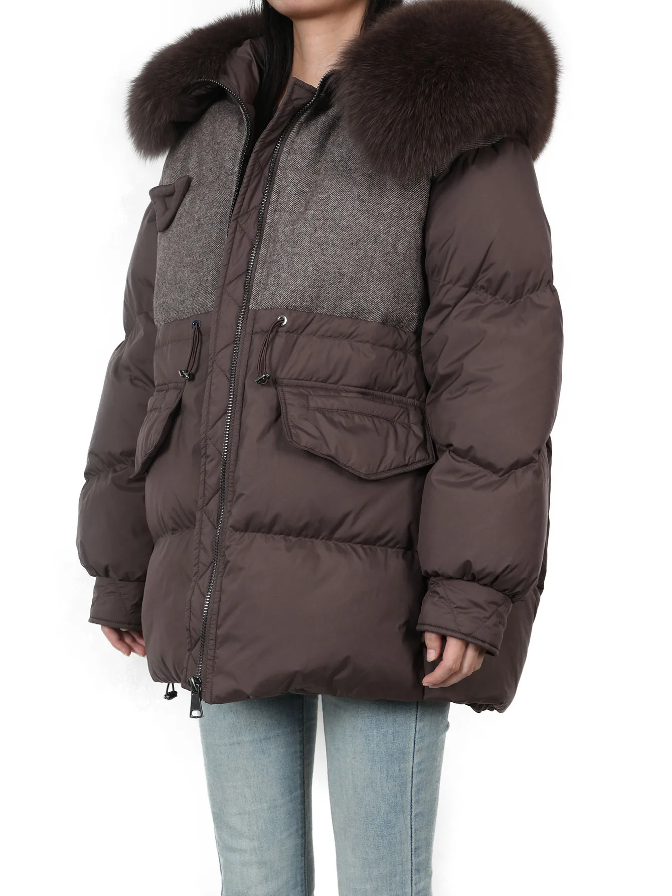 Maomaokong doudoune femme avec col en vraie fourrure de renard coupe-vent chaud manteau d'hiver à capuche vêtements d'extérieur coupe-neige