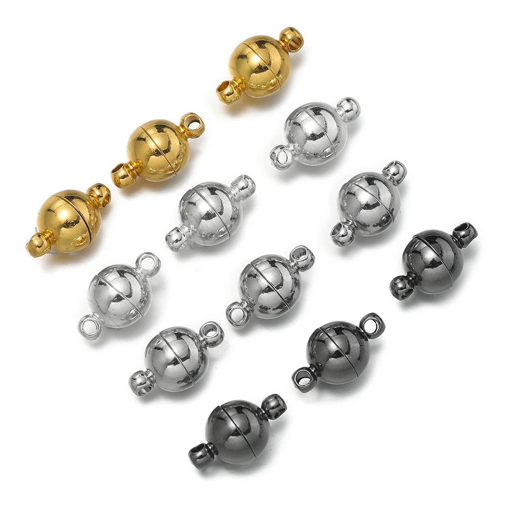 10Sets 6/8/10mm Round Shape Magnetic Connectors Buckle Hook Metal Bead End Cap for DIY Jewelry Making Couple Bracelet Necklace