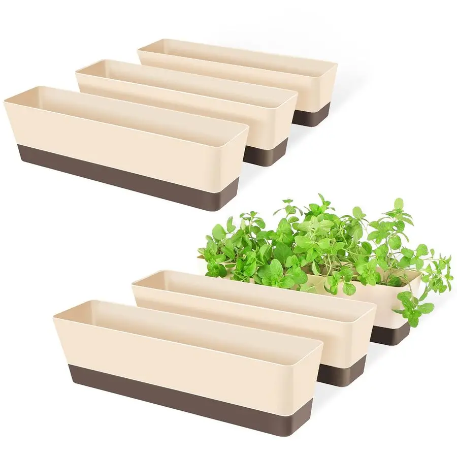 

Indoor Windowsill Planter Boxes, 6 Pack 16 x3.8 Inch Rectangle Succulent Cactus Window Box with Tray, Modern Plastic Plant Pots