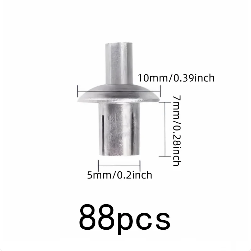 88 pcs 5*7mm Hammer Drive Rivets, Hammer Strike Installation, suitable for Machinery Fastening, No Special Tools Required