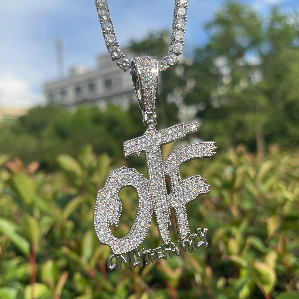 Bubble Letter Iced Out Pendant Only The Family Necklace for Men Prong Setting Cubic Zirconia Hip Hop Jewelry