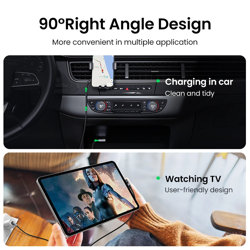 UGREEN 3A USB Type C Cable for iPhone 15 Samsung S23 Xiaomi mi 11 Mobile Fast Charging Cable 90 Angle USB Gaming Cord QC USB C image 4