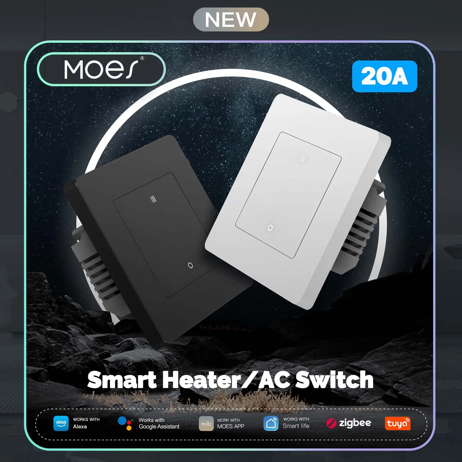 

MOES Tuya 20A ZigBee Smart Heater AC Switch High Load Electricity Monitor Double Pole App Remote Control Support Alexa Google