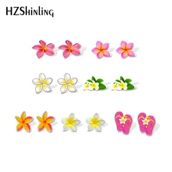 Hawaiian Plumeria Heat Frangipani Acrylic Stud Earrings Resin Epoxy Fashion Jewelry