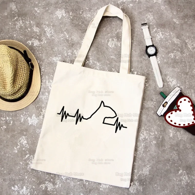 Bull Terrier Group Cute Pet Dog Canvas Shopper Bag with Handle Eco Foldable Reusable Tote Bag Book Key Phone Shopping Bag