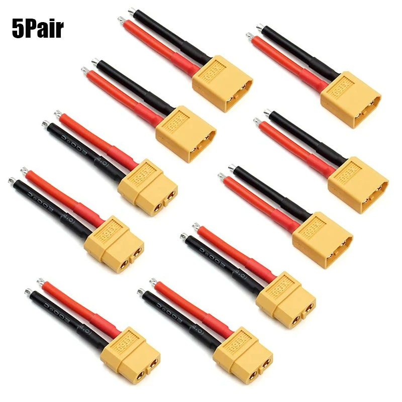 3 Paar 5 Paar XT60-Stecker, weiblich und männlich, mit 75 mm 14 AWG-Silikondraht für RC-Lipo-Batteriekabel-Drohnen