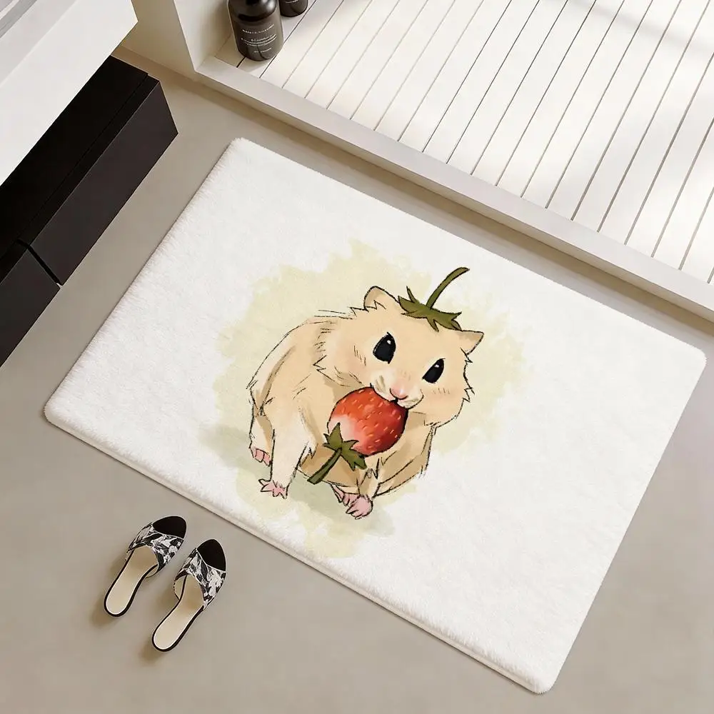 Cute Hamster Floor Mat Soft Flannel Non-Slip Door Mat - Thickened Rug for Living Room Home Decor
