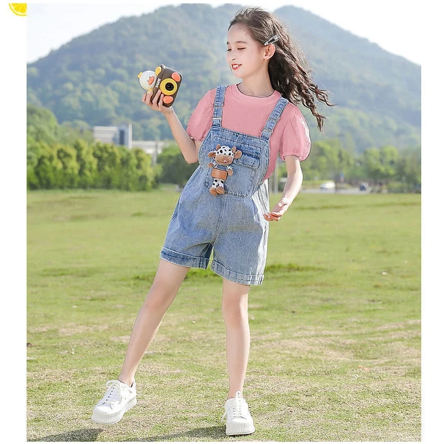 Older Kids 4 6 8 10 12 14 Years Summer Girls Suspender Jeans Cute Bear Doll Overalls Teenager Girls Denim Shorts Children Set AliExpress