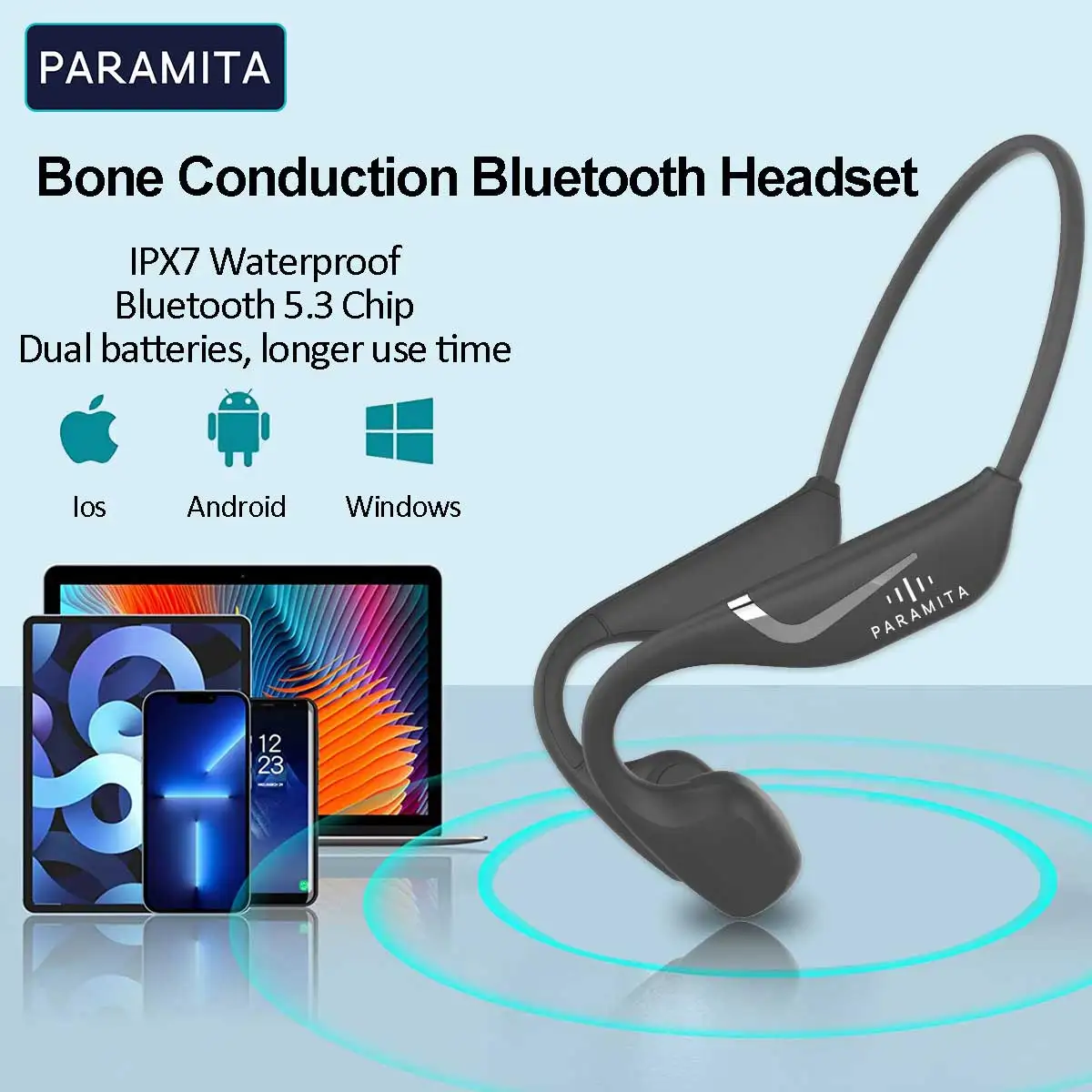 PARAMITA Bone Conduction Wireless Bluetooth Headset BT5.3 Dual Battery Super Long Battery Life Waterproof Sports Running Cycling