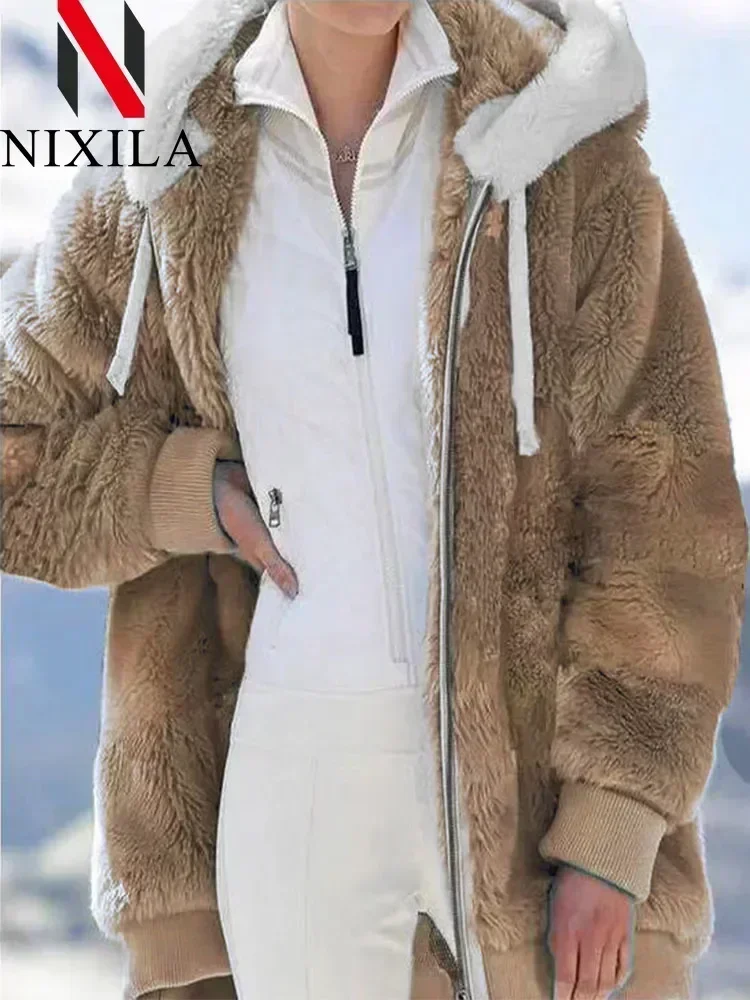 

New in Spring Autumn Women's Coats and Jackets Loose Plush Zipper Hooded Jacket Women's Pink Clothes Winter Jackets Women Tops