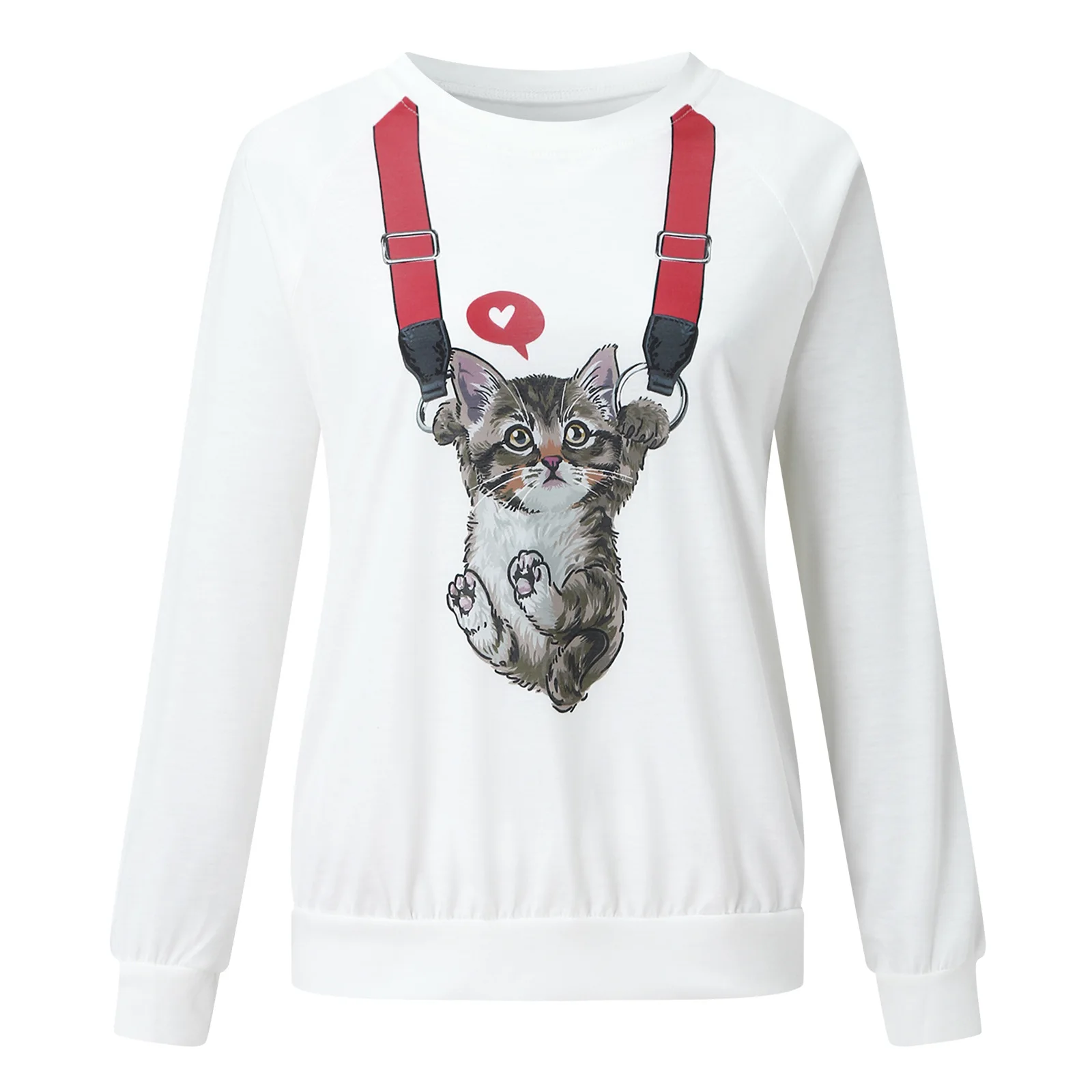 Suéter de manga larga con cuello redondo de gato suelto para mujer, Top de moda informal, Tops que combinan con todo, ropa para mujer, primavera y otoño, nuevo