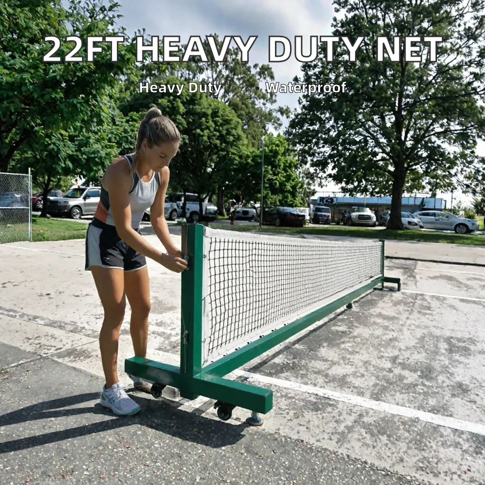 Customized Pickleball Net Heavy Duty with Wheels Pickleball Posts and Nets Supply 22ft Green Suitable for Competition Pickleball