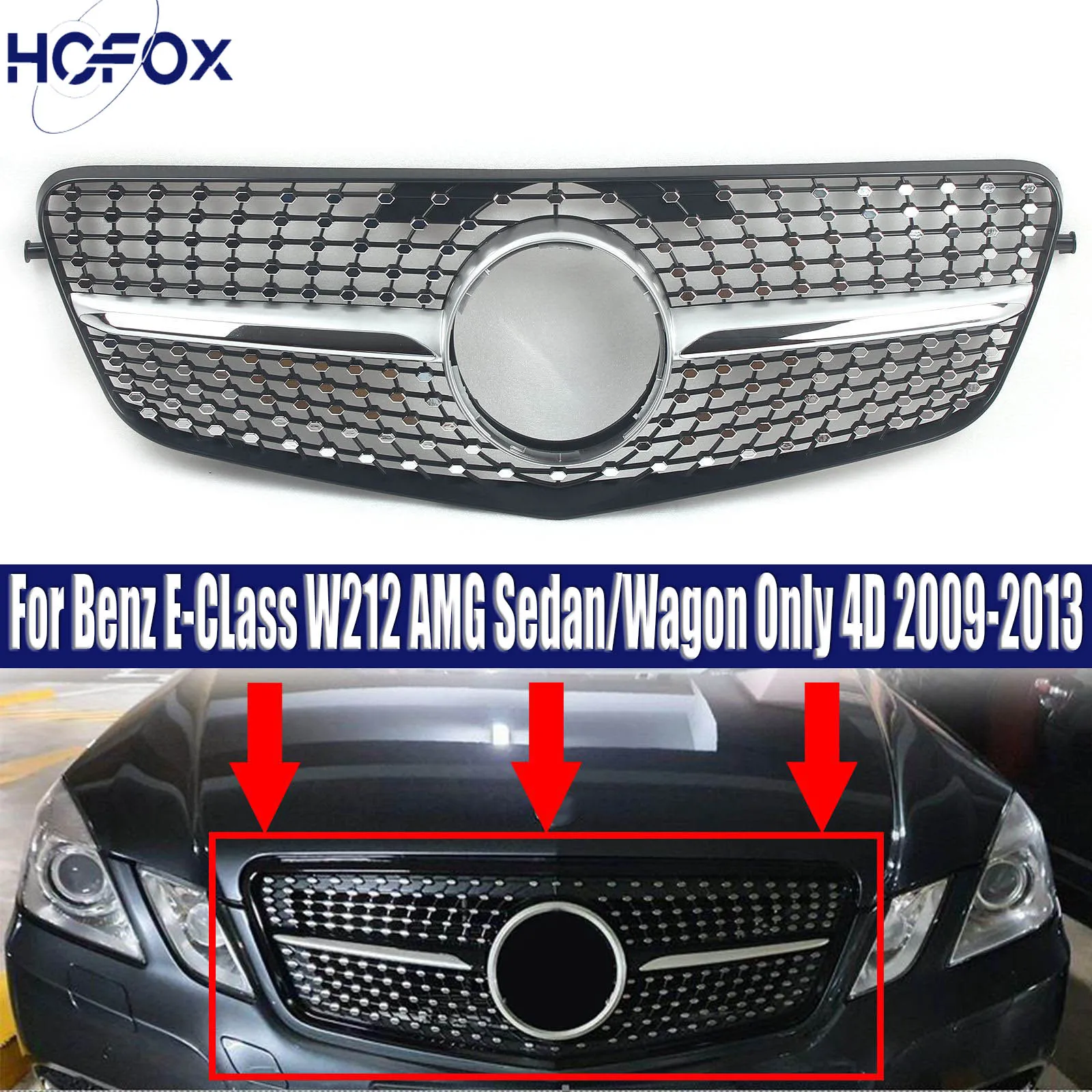 

Diamond Style Front Bumper Grilles For Mercedes Benz E-CLass W212 E250 E300 E63AMG Sedan/Wagon Only 4D 2009-2013