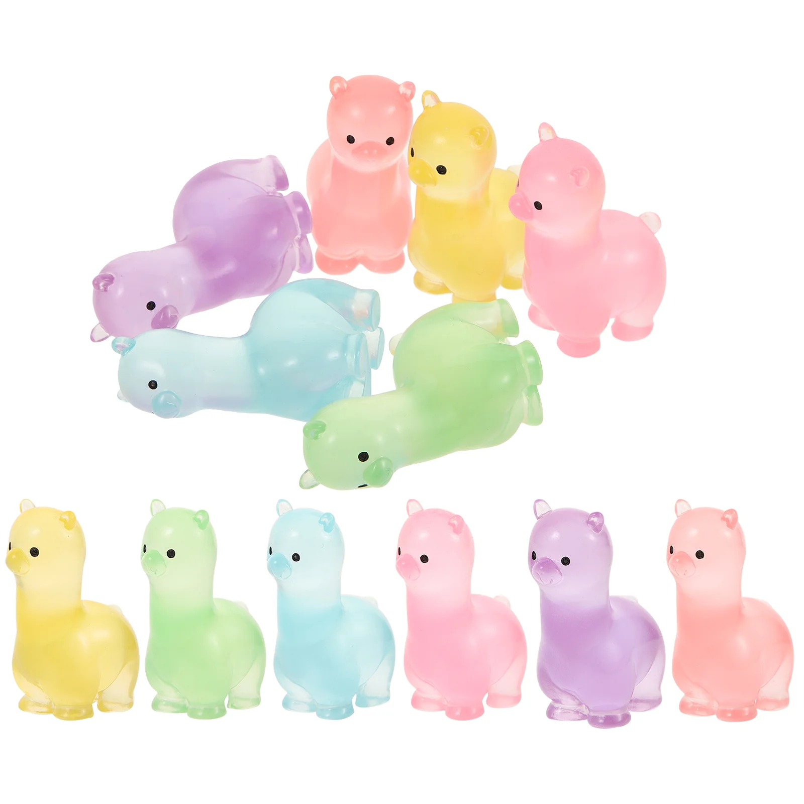 12 Pcs Micro Landscape House Resin Ornaments Luminous Colorful Alpaca Miniature Figurines Craft Baby Toy Animal Figure