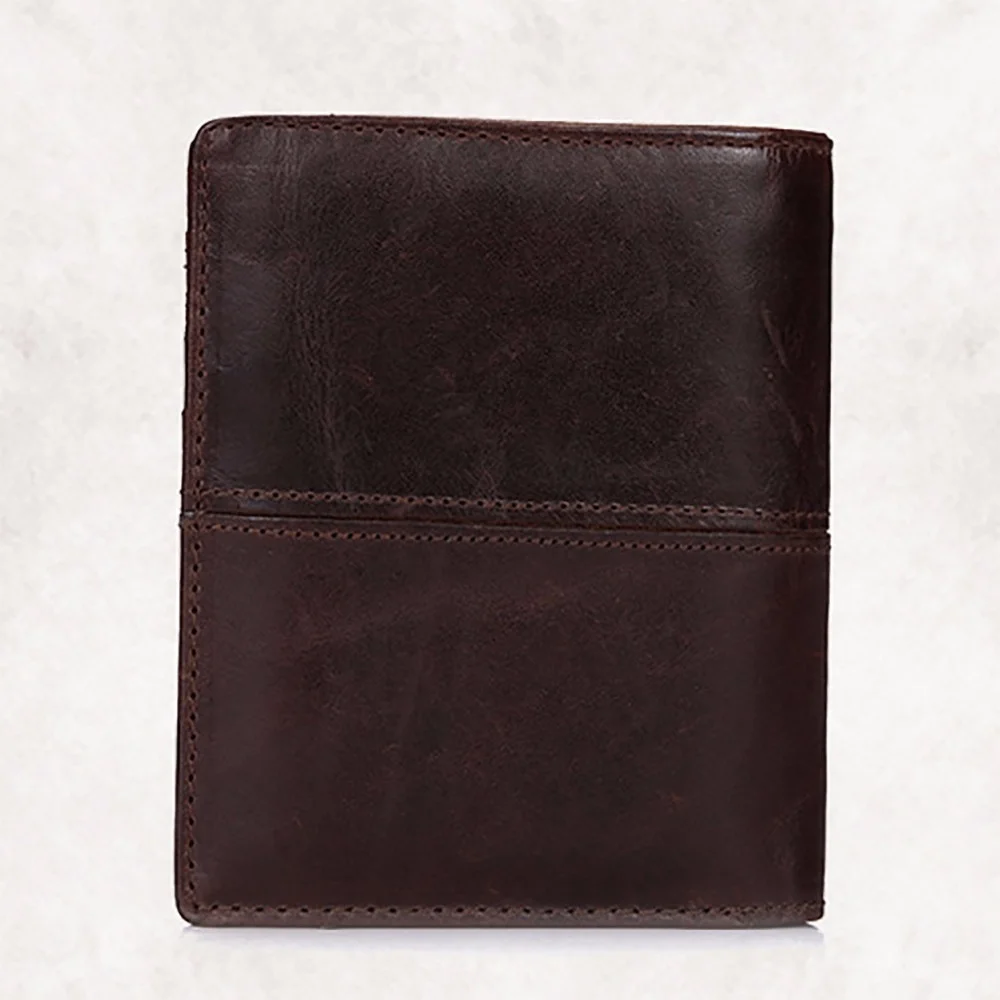 Genuine Leather Men Short Wallet Small Clutch Money Bag Coin Pocket ID Credit Card Holder Male Oil Wax Cowhide Bifold Purse